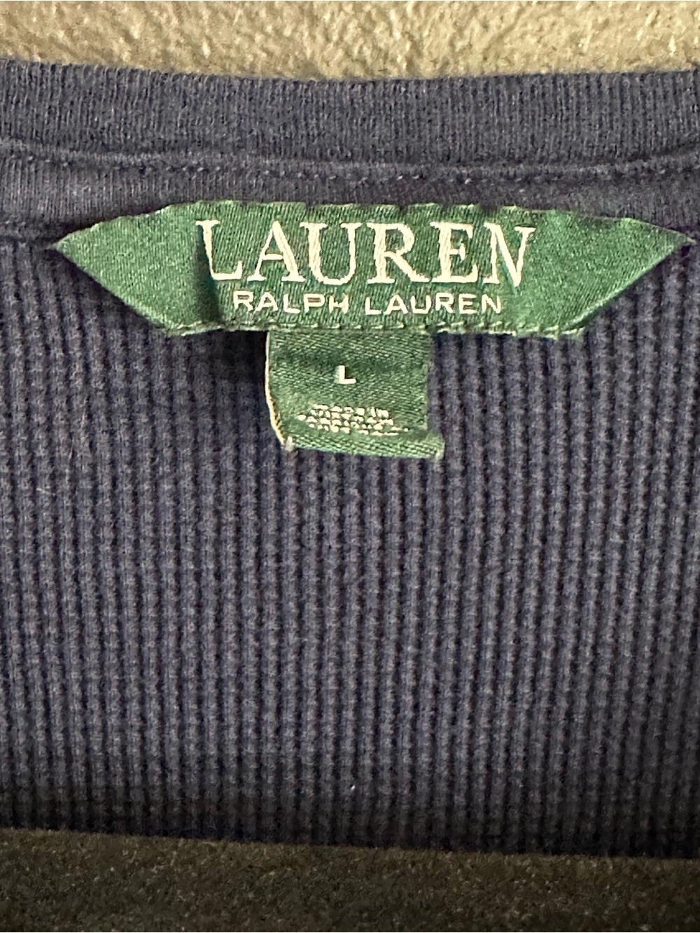 Lauren Ralph Lauren Waffle-Knit Cotton Henley Midi Dress Navy Size L - Picture 8 of 9